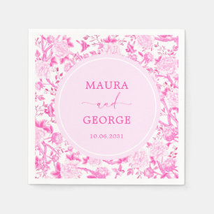 Hot Pink Chinoiserie Flower Bird Porcelain Wedding Napkins