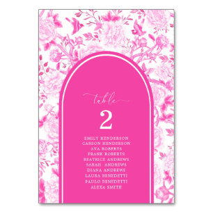 Hot Pink Chinoiserie Seating Chart Table Number
