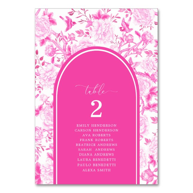 Hot Pink Chinoiserie Seating Chart Table Number (Front)