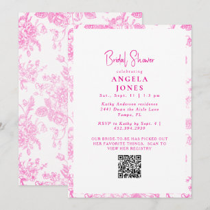 Hot Pink Chinoiserie Vintage Bridal Shower II Invitation
