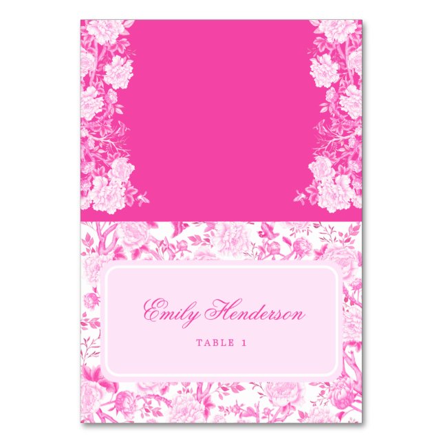 Hot Pink Chinoiserie Wedding Table Place Cards (Front)