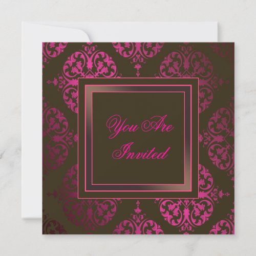 Hot Pink Chocolate Brown  Pink Party Invitation