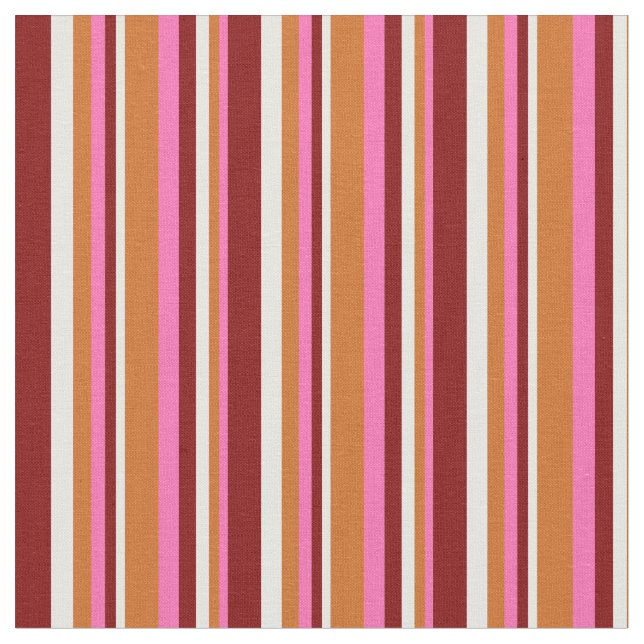 Hot Pink, Chocolate, Mint Cream & Maroon Lines Fabric (Close Up)