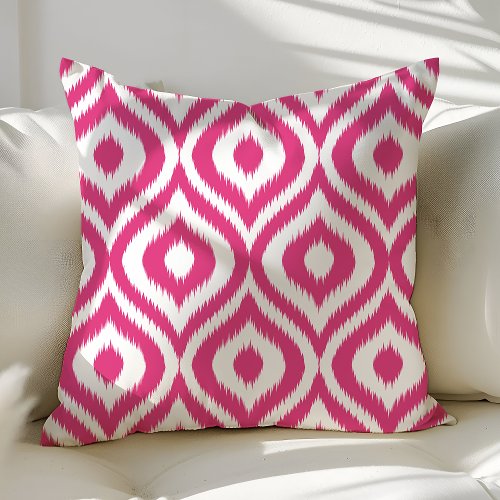 Hot Pink Choose Your Own Color Ogee Ikat Pattern Throw Pillow