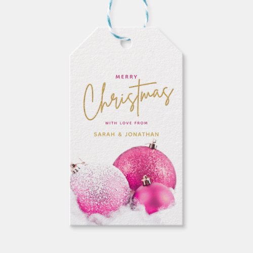 Hot Pink Christmas Baubles Gift Tags