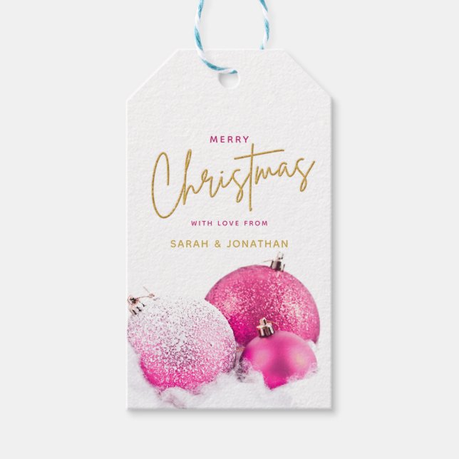 Hot Pink Christmas Baubles Gift Tags (Front)