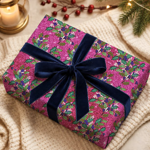 hot pink christmas, retro holiday gift wrap, botan wrapping paper