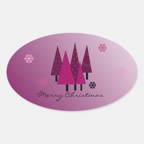 Hot Pink Christmas Trees Oval Sticker