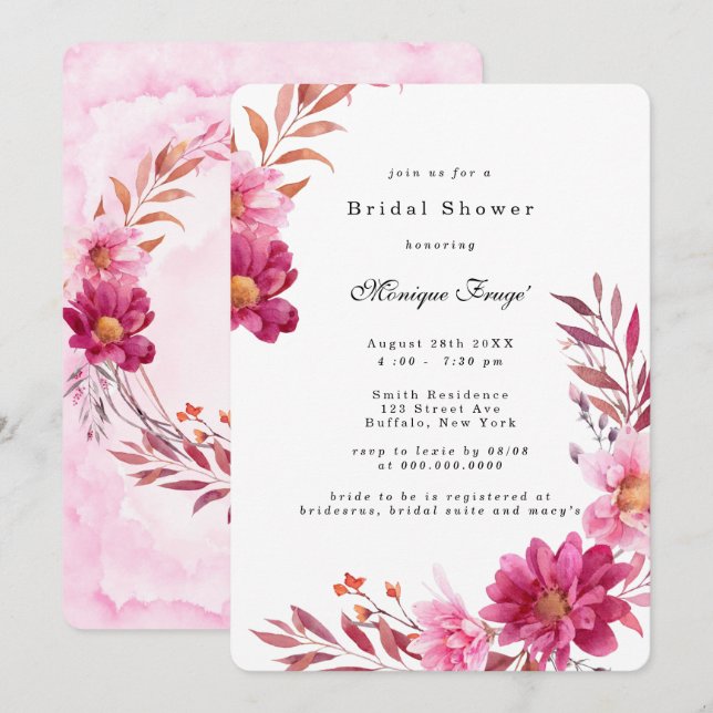 Hot Pink Chrysanthemum Bridal Shower Invitation (Front/Back)