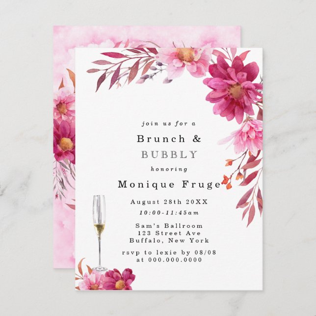 Hot Pink Chrysanthemum Brunch & Bubbly Invitations (Front/Back)