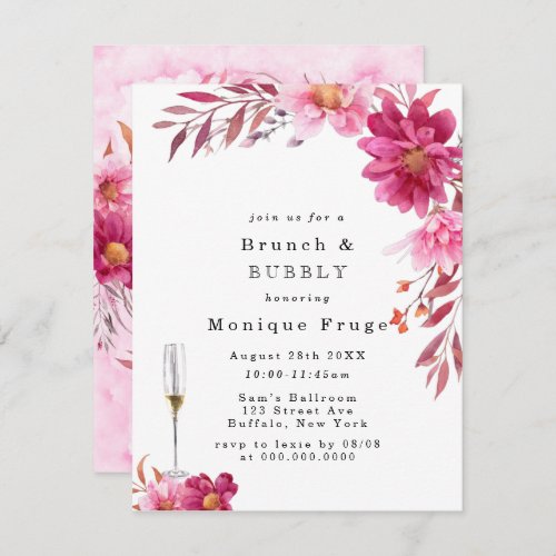Hot Pink Chrysanthemum Brunch  Bubbly Invitations
