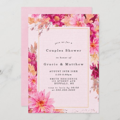 Hot Pink Chrysanthemum Couples Shower Invitations