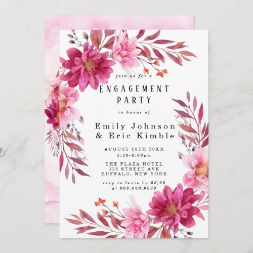 Hot Pink Chrysanthemum Engagement Party Invitation