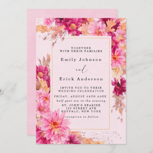 Hot Pink Chrysanthemum Floral Wedding Invitation