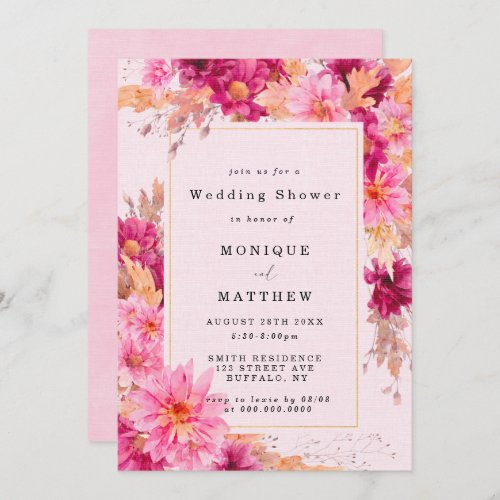 Hot Pink Chrysanthemum Wedding Shower Invitations