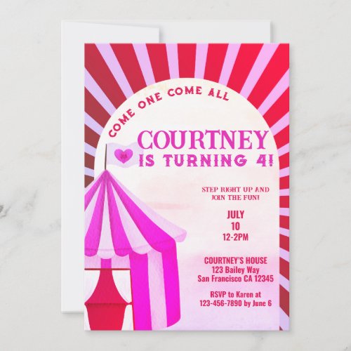 Hot Pink Circus Carnival Festive Girls Birthday Invitation