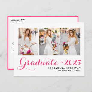 Hot Pink Class of 2025 Photo Collage Graduation Invitation Postcard