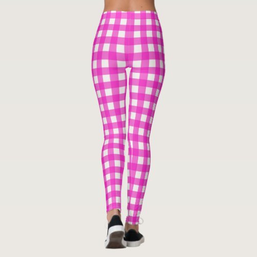 Hot Pink Classic Gingham Checked Pattern Leggings