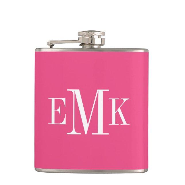 Hot Pink Classic Monogram Flask (Front)