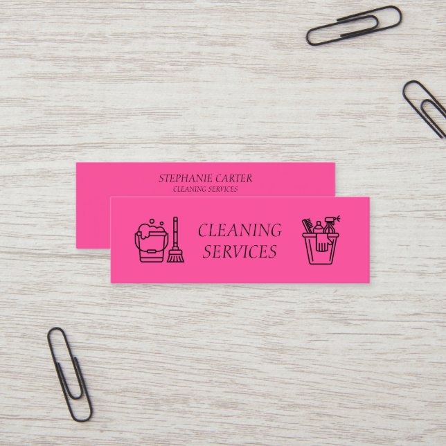 Hot Pink Cleaning Services Company  Mini Business Card (Front/Back In Situ)
