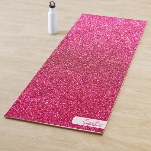 Hot Pink Close_up Glitter with Your Name Yoga Mat