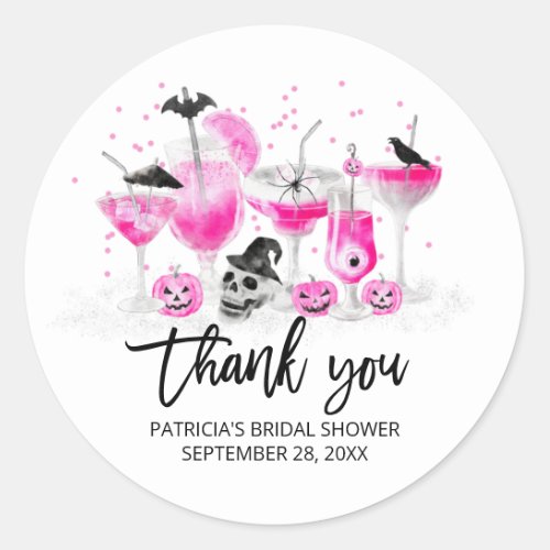 Hot Pink Cocktails Halloween Bridal Shower  Classic Round Sticker