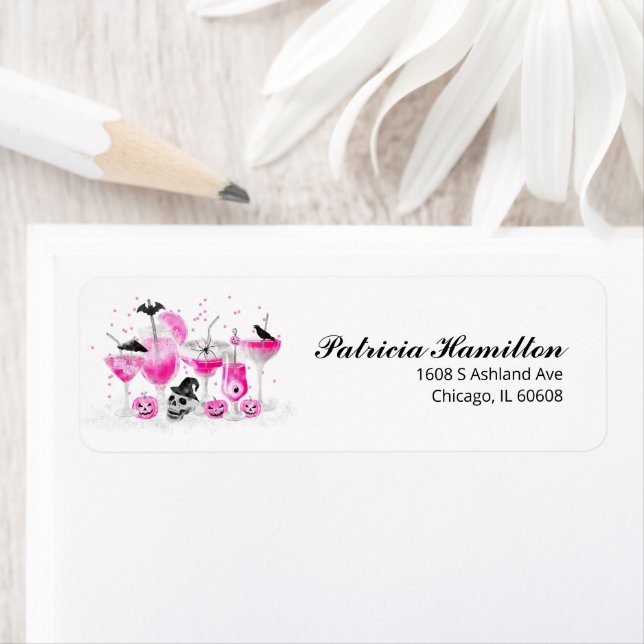 Hot Pink Cocktails Halloween Bridal Shower Label (Insitu)