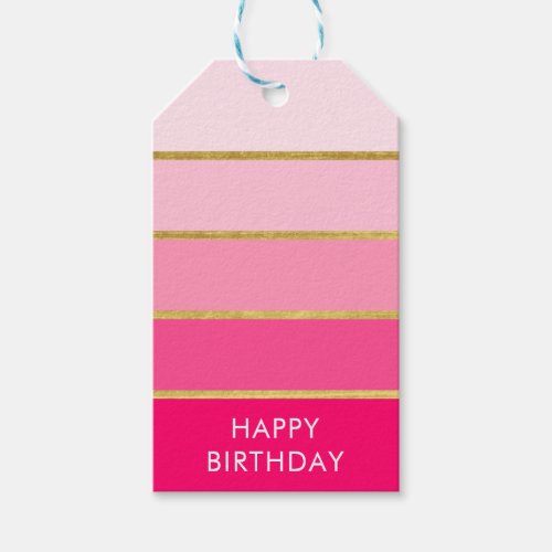 Hot Pink Color Block Happy Birthday Gift Tags