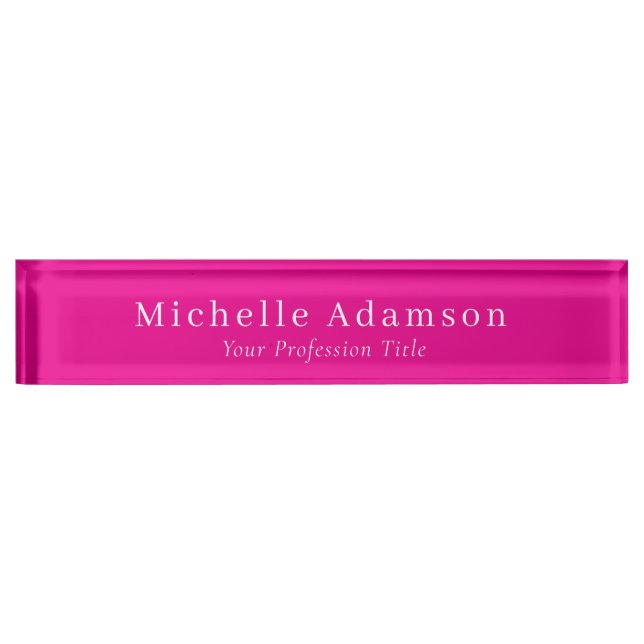 Hot Pink Color Professional Plain Modern Desk Name Plate (Front)
