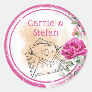 Hot Pink Color Splash Wedding Classic Round Sticker