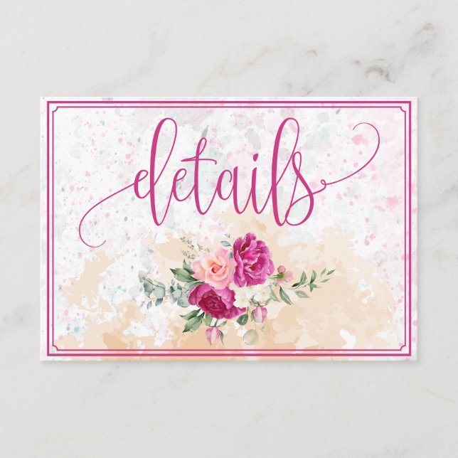Hot Pink Color Splash Wedding Details Enclosure Card (Front)