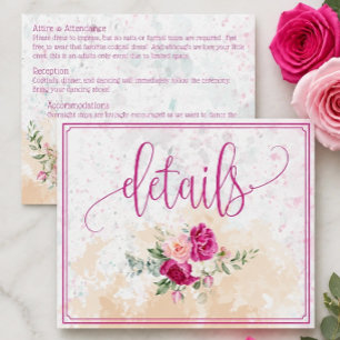Hot Pink Color Splash Wedding Details Enclosure Card