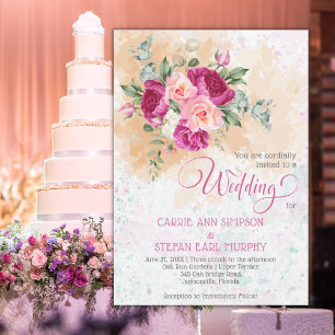 Hot Pink Color Splash Wedding Formal Invitation