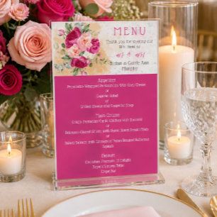 Hot Pink Color Splash Wedding Menu