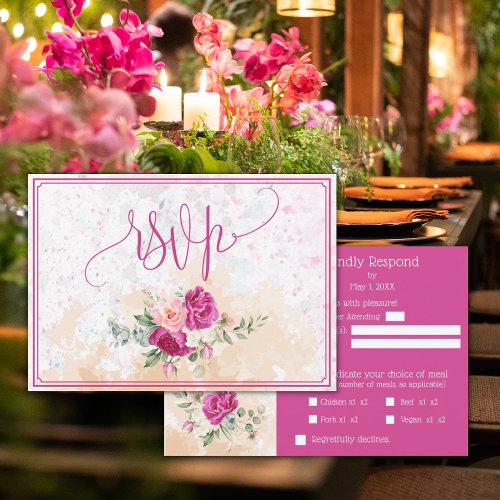 Hot Pink Color Splash Wedding RSVP Card