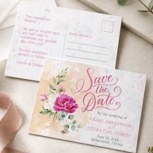 Hot Pink Color Splash Wedding Save the Date Postcard