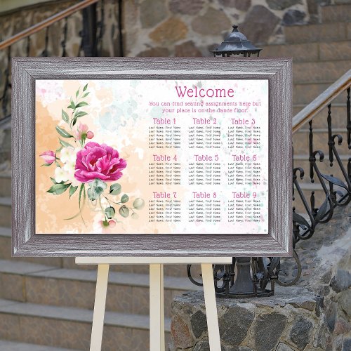 Hot Pink Color Splash Wedding Seating Chart