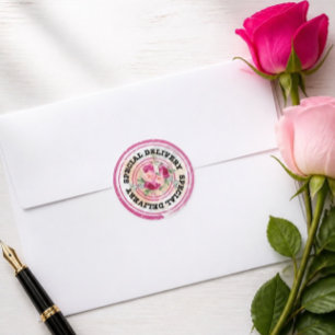 Hot Pink Color Splash Wedding Special Delivery Classic Round Sticker