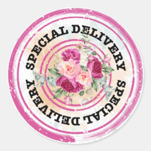 Hot Pink Color Splash Wedding Special Delivery Classic Round Sticker