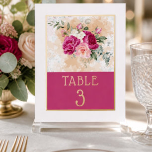 Hot Pink Color Splash Wedding Table Number Print