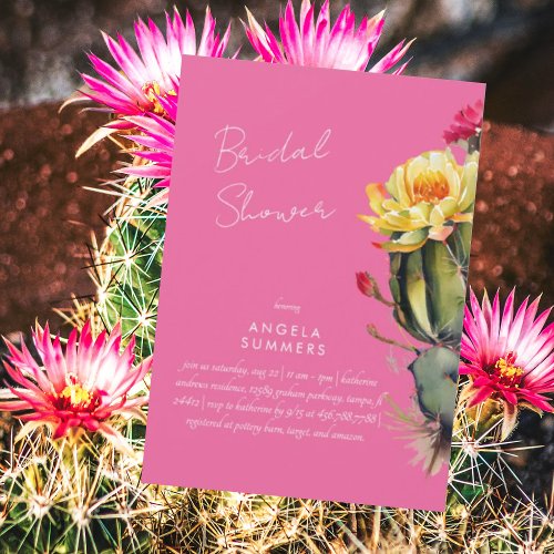 Hot Pink Colorful Cactus Bridal Shower Invitation