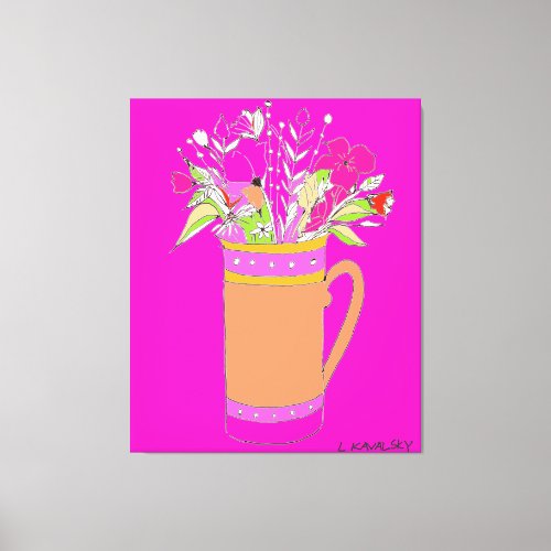 Hot Pink Colorful Original Flowers In A Mug Canvas Print