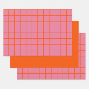 Hot Pink Colorful Trendy Retro Minimal Lines Wrapping Paper Sheets
