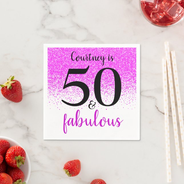 Hot Pink Confetti 50 and Fabulous Custom Script Napkins (Insitu)