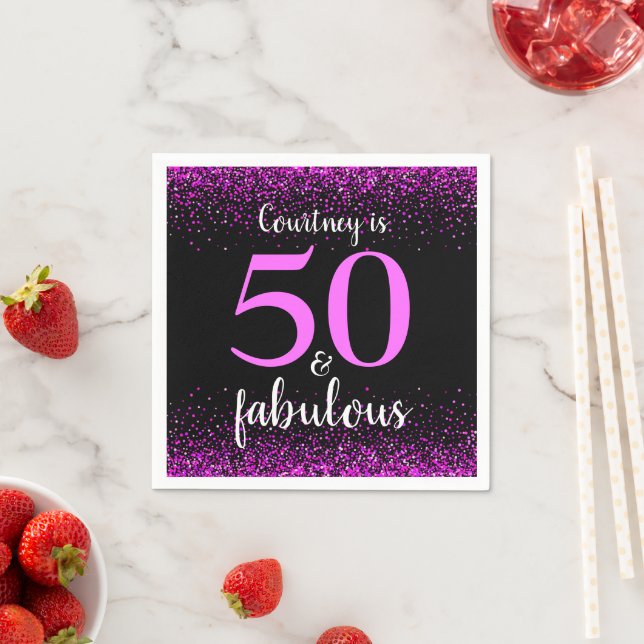 Hot pink confetti black custom 50 and fabulous napkins (Insitu)