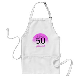 Hot Pink Confetti Dots 50 Fabulous Script Birthday Adult Apron