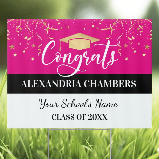 Hot Pink Confetti Graduation Yard Sign (Creator Uploaded)