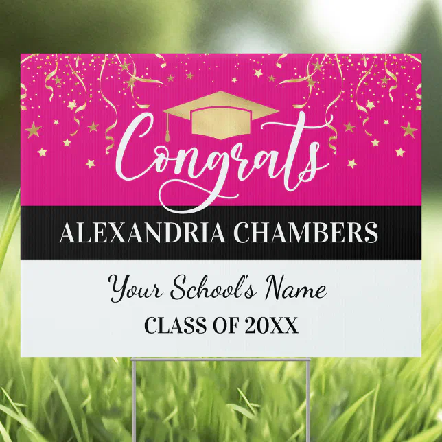 Pink Sign Grad Example Hot Pink Confetti Graduation Yard Sign | Zazzle