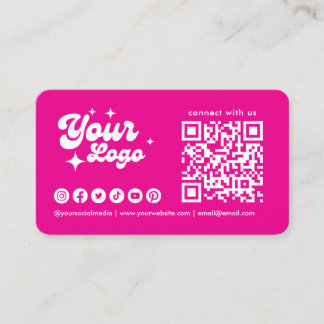 Hot Pink Connect With Us Logo Qr Code Social Media Business Card