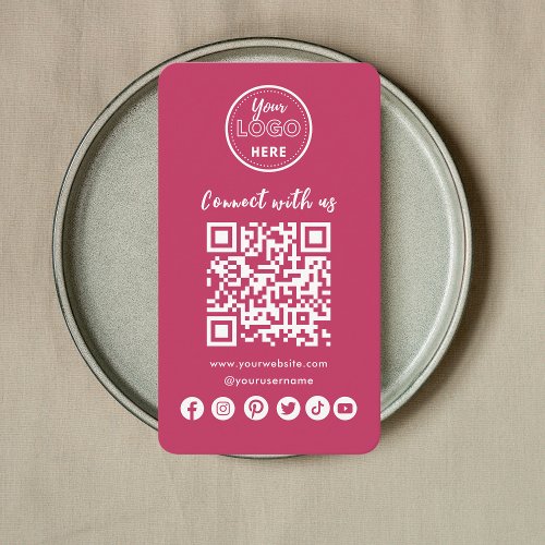 Hot Pink Connect With Us Social Media QR Code Business Card